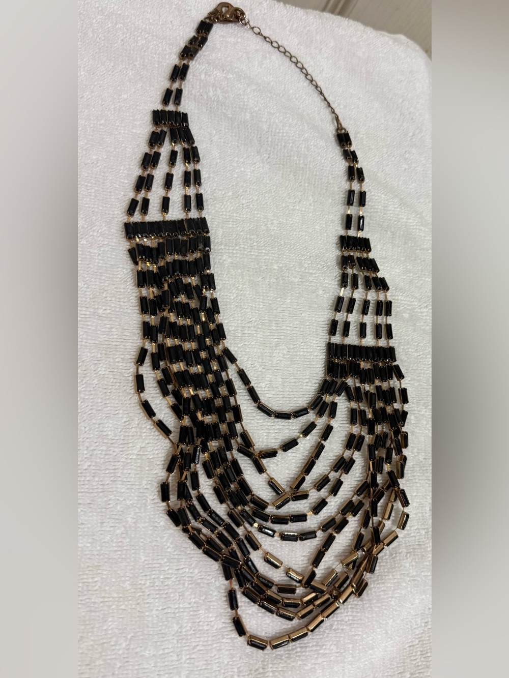 Multi-Strand Black and Gold Beaded Necklace - Women Jewelry